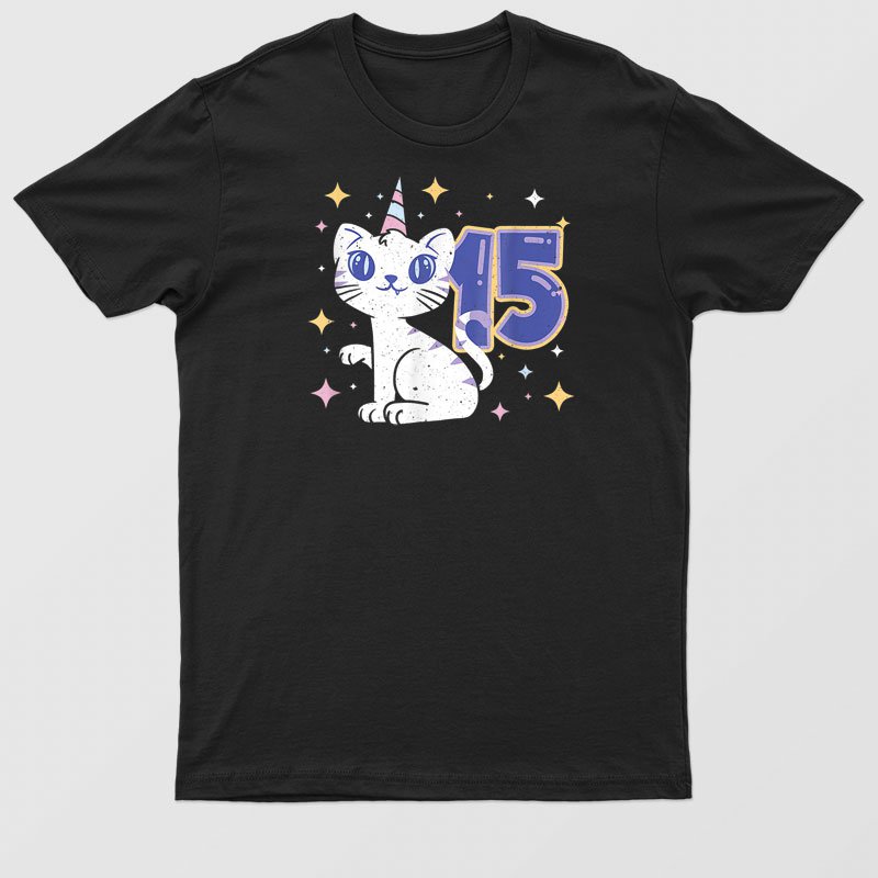 Age 15 Year Old Cute Animal Birth Born Kitten Kawaii Cat T-Shirt For Men & Women