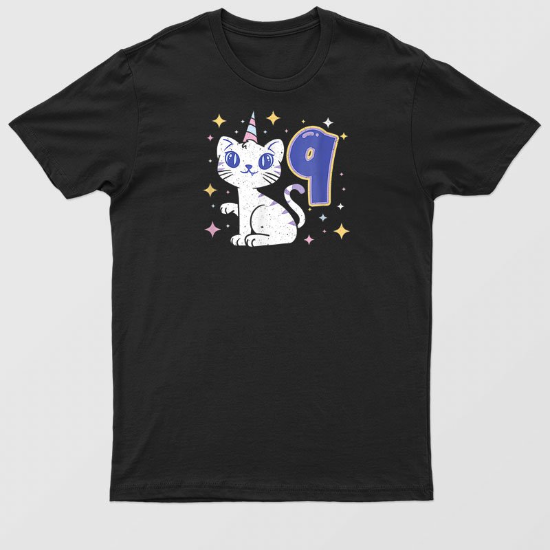Age 9 Year Old Cute Animal Birth Born Kitten Kawaii Cat T-Shirt For Men & Women