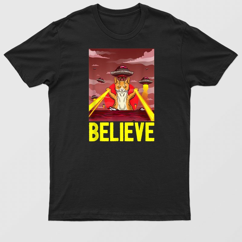 Alien Cat Attack   Cat Destroys City Evil Bitchy Kitten Ufo T-Shirt For Men & Women