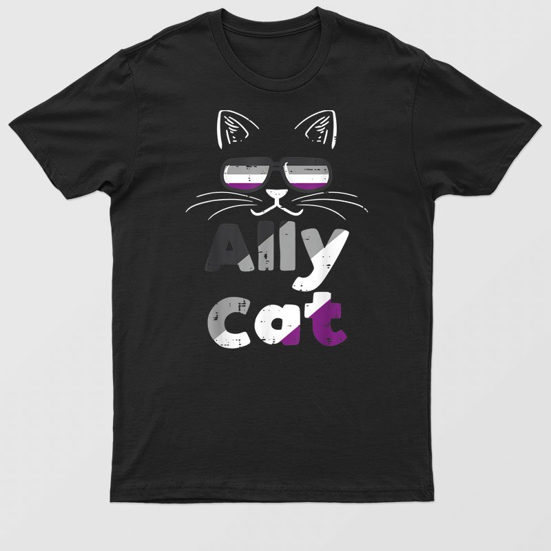 Ally Cat Asexual Sunglasses Ace Pride Flag Asexuality Lgbtq T-Shirt For Men & Women