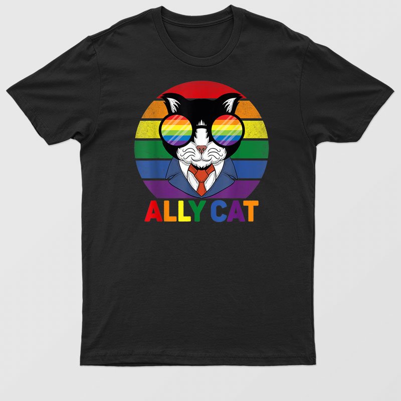 Ally Cat Lgbt Gay Rainbow Pride Flag Ally Cat Lgbt Glasses T Shirt For Men And Women 2852