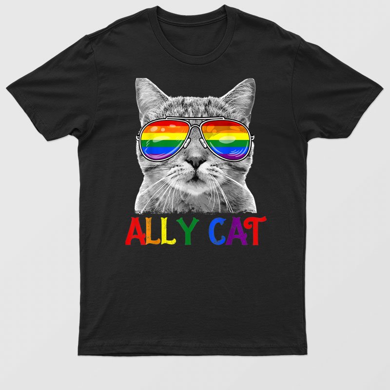 Ally Cat Rainbow Sunglasses Gay Pride Kitty Allies T-Shirt For Men & Women