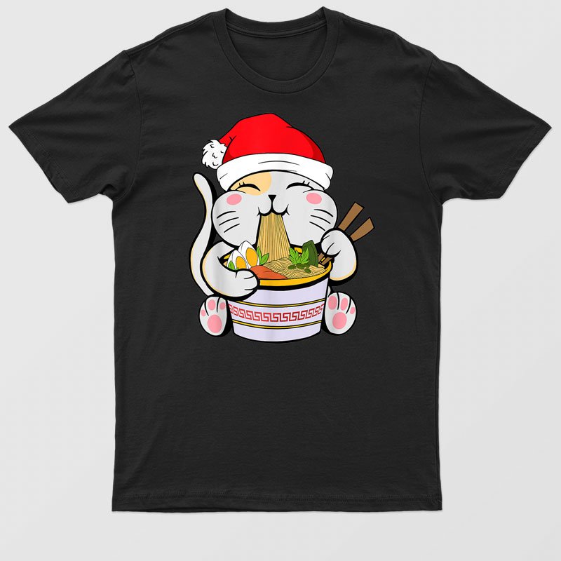 Anime Cat Santa Clausehat Japnese Kawaii Ramen Christmas T-Shirt For Men & Women