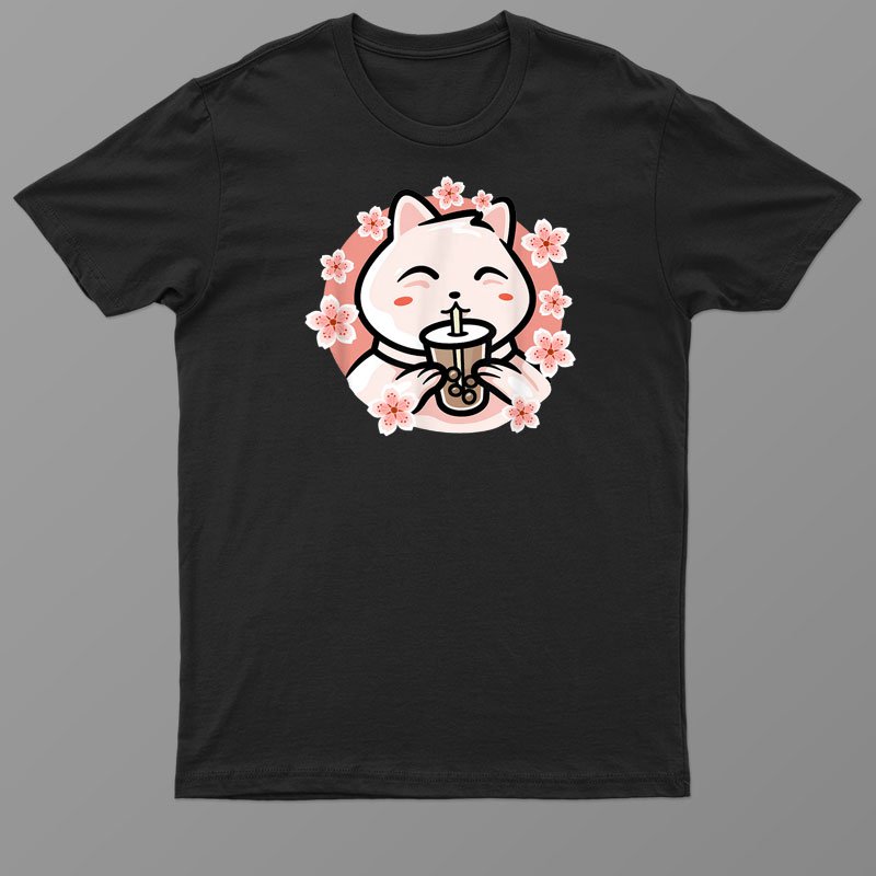 Anime Kawaii Cat Bubble Boba Tea Neko Gifts Girls Teenager Shirt For Men Women