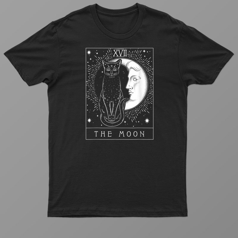 Arot Card Crescent Moon And Cat Graphic Shirt For Men Women
