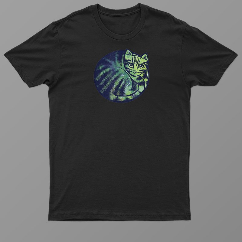 Artistic Curled Up Cat Cute Green Nature Cats Shirt For Men Women