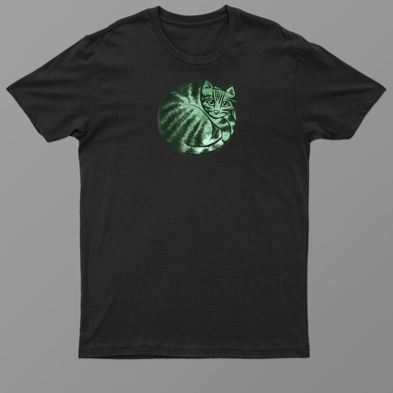 Artistic Curled Up Cat Green Nature Abby Cat Art Shirt For Men Women