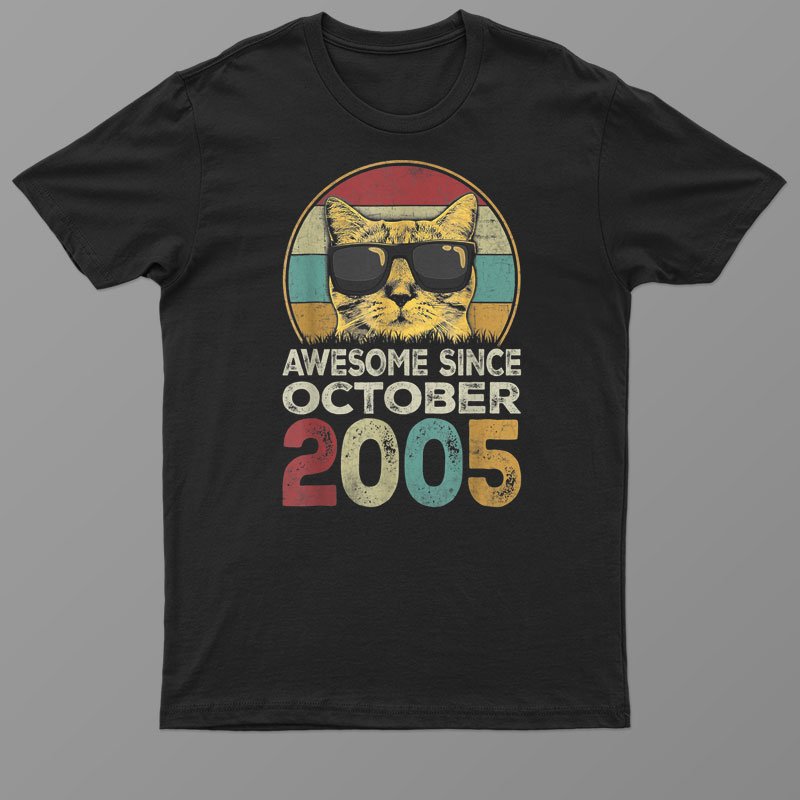 Awesome Since October 2005 17th Birthday Gifts Cat Lovers Shirt For Men Women