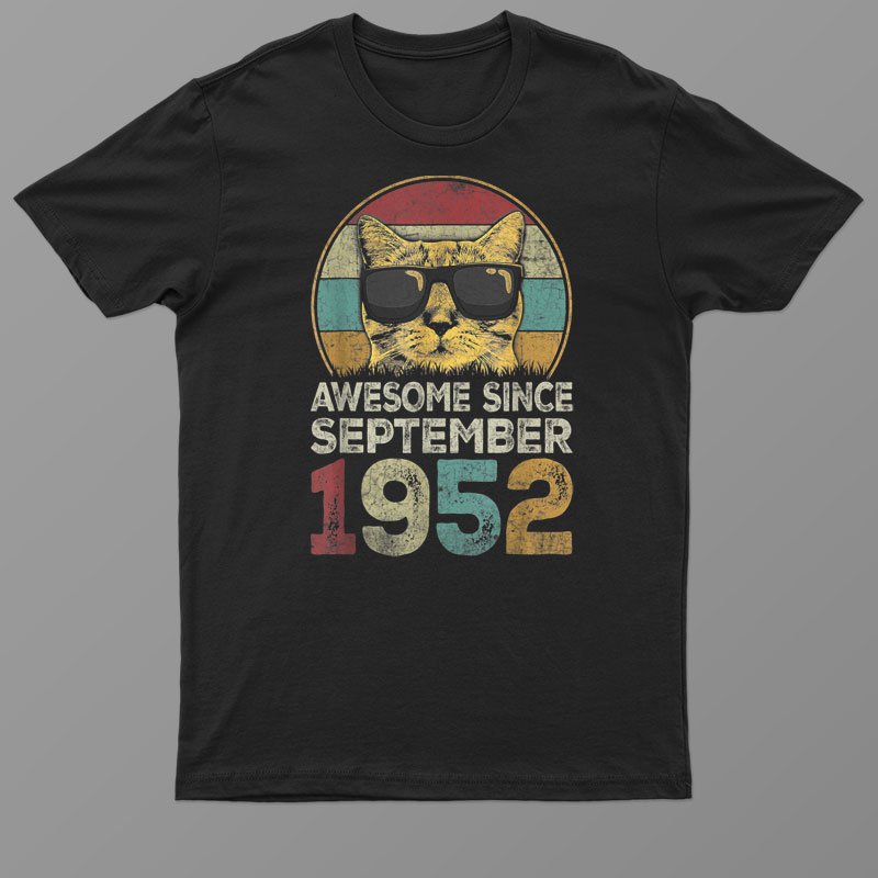 Awesome Since September 1952 70th Birthday Gifts Cat Lovers Shirt For Men Women