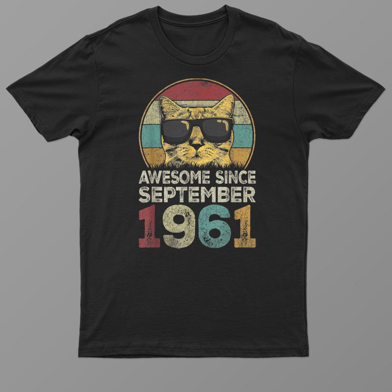 Awesome Since September 1961 61st Birthday Gifts Cat Lovers Shirt For Men Women