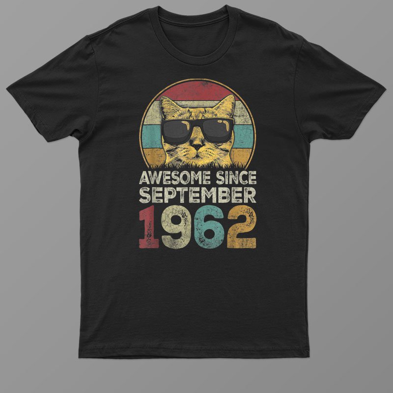 Awesome Since September 1962 60th Birthday Gifts Cat Lovers Shirt For Men Women