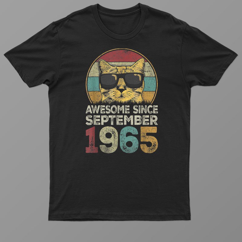 Awesome Since September 1965 57th Birthday Gifts Cat Lovers Shirt For Men Women