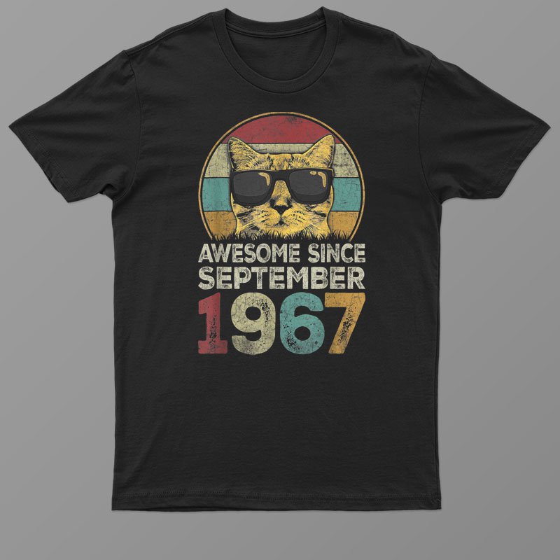 Awesome Since September 1967 55th Birthday Gifts Cat Lovers Shirt For Men Women