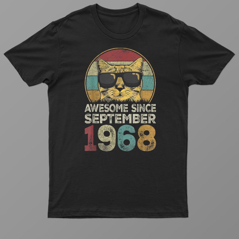 Awesome Since September 1968 54th Birthday Gifts Cat Lovers Shirt For Men Women