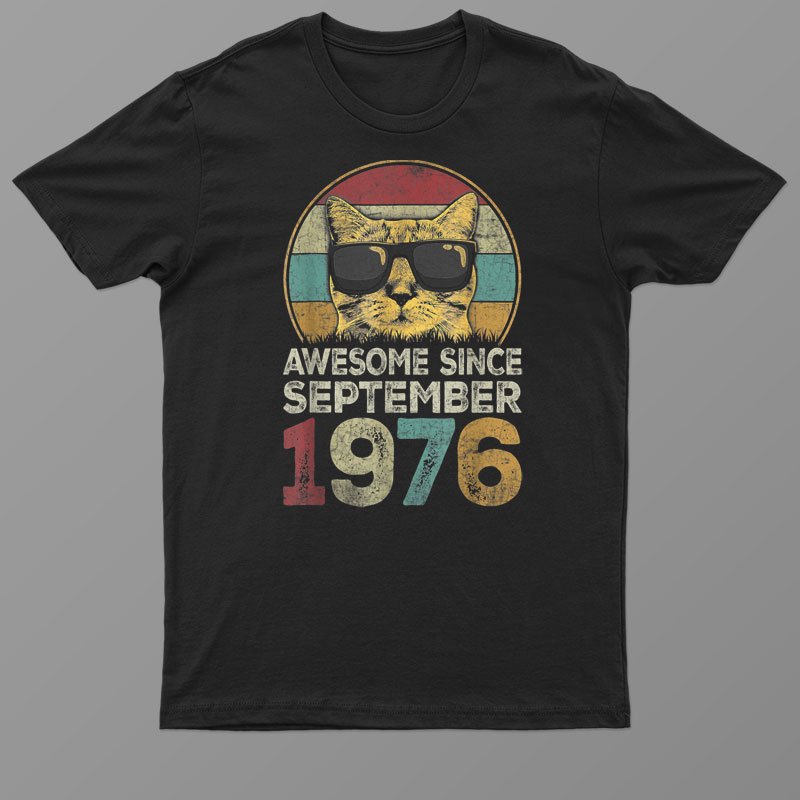Awesome Since September 1976 46th Birthday Gifts Cat Lovers Shirt For Men Women
