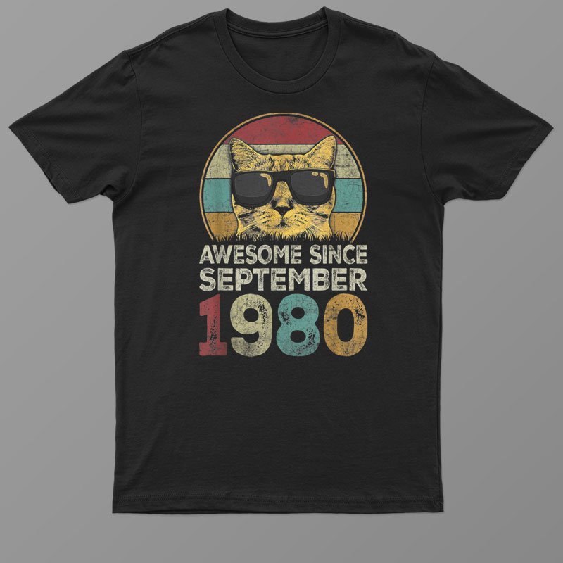 Awesome Since September 1980 42nd Birthday Gifts Cat Lovers Shirt For Men Women