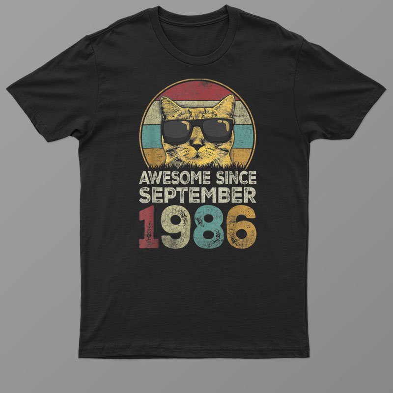 Awesome Since September 1986 36th Birthday Gifts Cat Lovers Shirt For Men Women