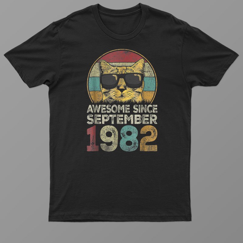 Awesome Since September 1982 Funny 40th Birthday Cat Lover Shirt For Men Women