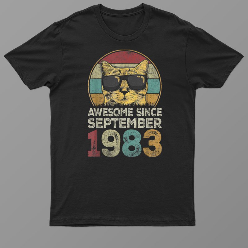 Awesome Since September 1983 39th Birthday Gifts Cat Lovers Shirt For Men Women