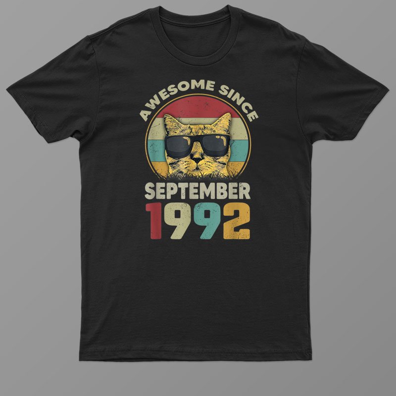 Awesome Since September 1992 30th Birthday Party Cat Lovers Shirt For Men Women