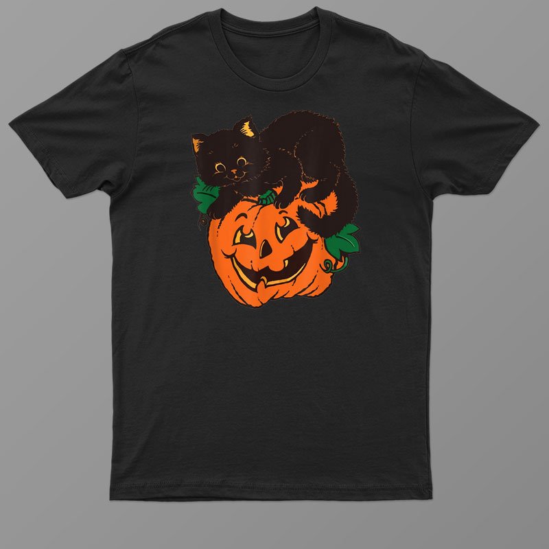 Black Cat On Pumpkin Spooky Season Vintage Halloween Shirt