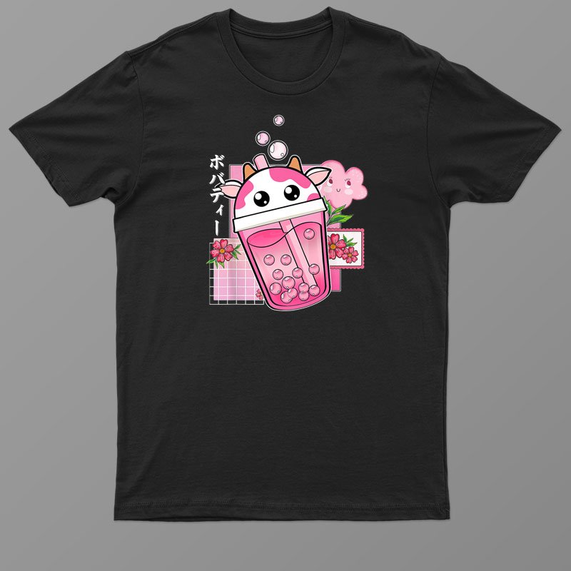 Boba Tea Cow Bubble Tea Kawaii Anime Japanese Girlsnager Shirt For Men - Women