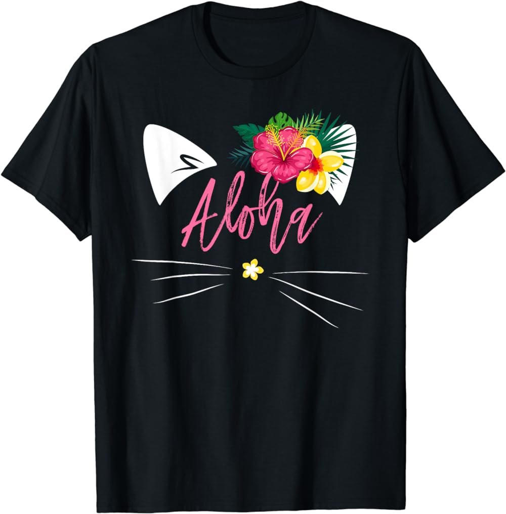 Cute Aloha Hawaiin Kitty Cat. Flower Cat T-Shirt