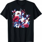 Butterfly Flowers - Red White and Blue 4th of July Patriotic T-Shirt