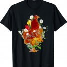 Cute Chicken Vintage Floral Botanical Flower Garden Tee T-Shirt