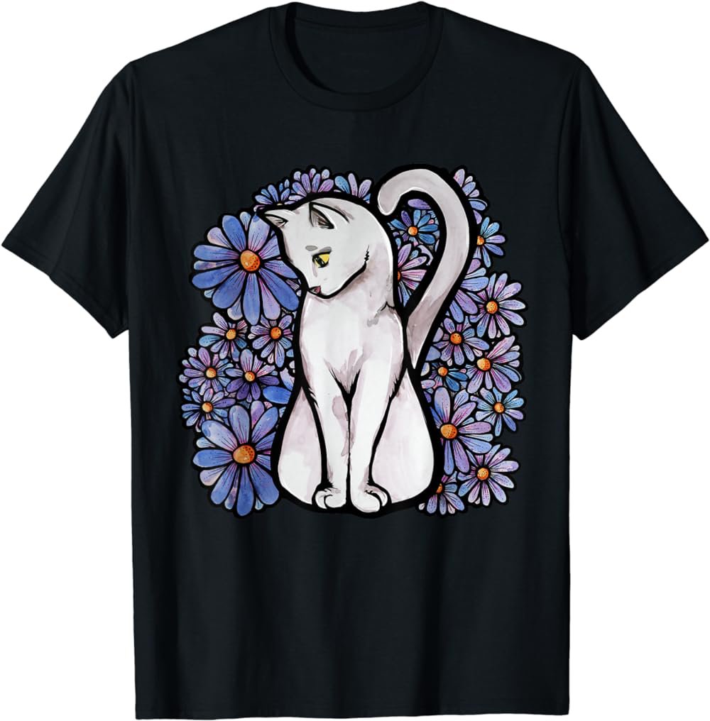 White Cats Kitty Cat Flower Garden T-Shirt