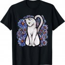 White Cats Kitty Cat Flower Garden T-Shirt