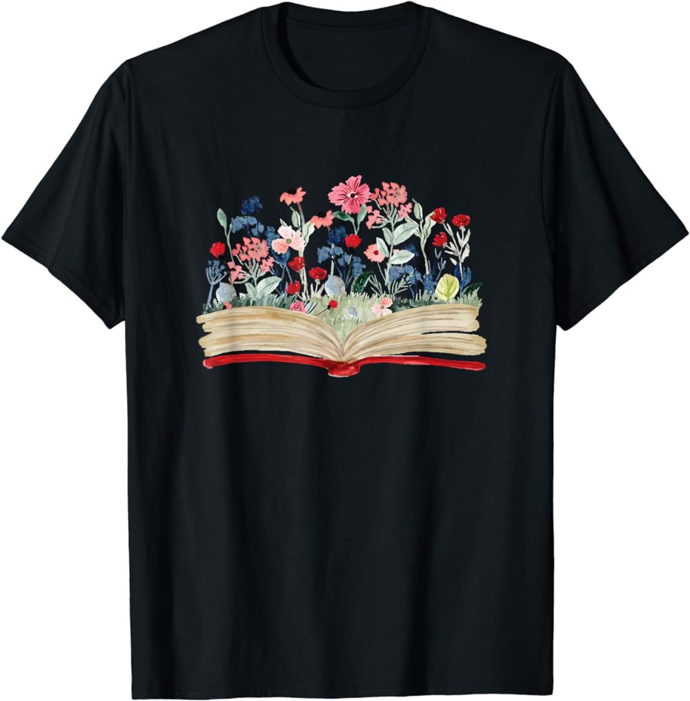 Bookworm Avid Reader Flowers Literature - Book Reading T-Shirt