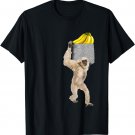 Gibbon Monkey Reaching For Banana In Fake Pocket T-Shirt