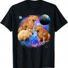 Capybaras Funny Galaxy Earth and Moon T-Shirt