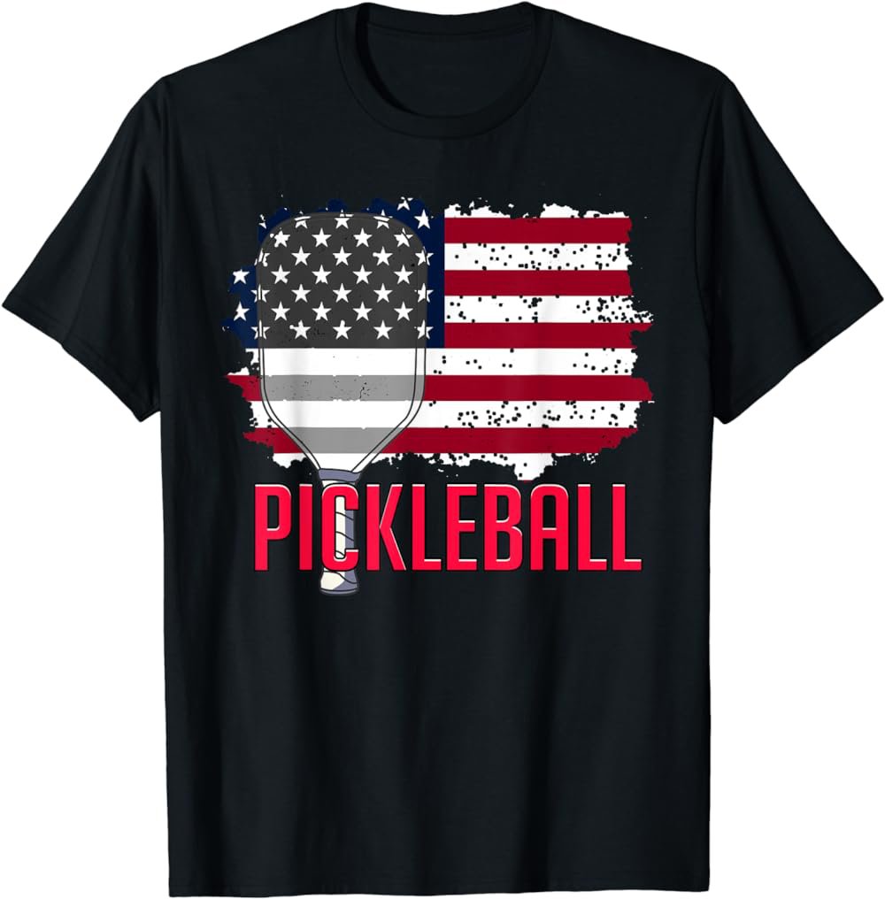 US American Flag Pickleball Lover Player Paddle Men Women T-Shirt