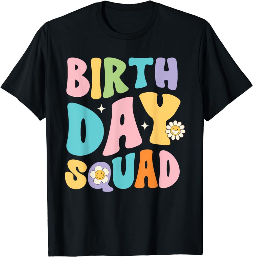 Groovy Boho Pastel Birthday Squad Matching Family Team T-Shirt