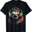 Sloth Artwork Music Colourful Animal Headphones Sloth T-Shirt
