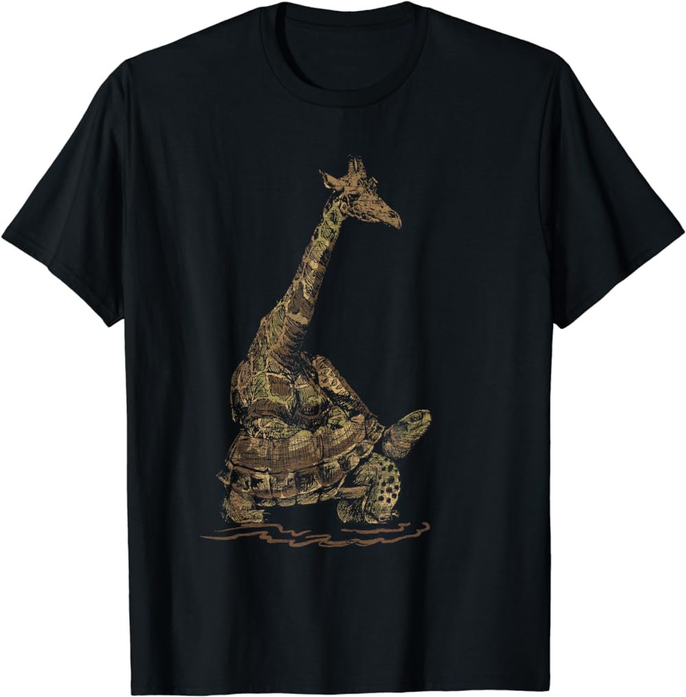 Turtle Riding Tee Zoo Keeper Gift Vintage Giraffe T-Shirt