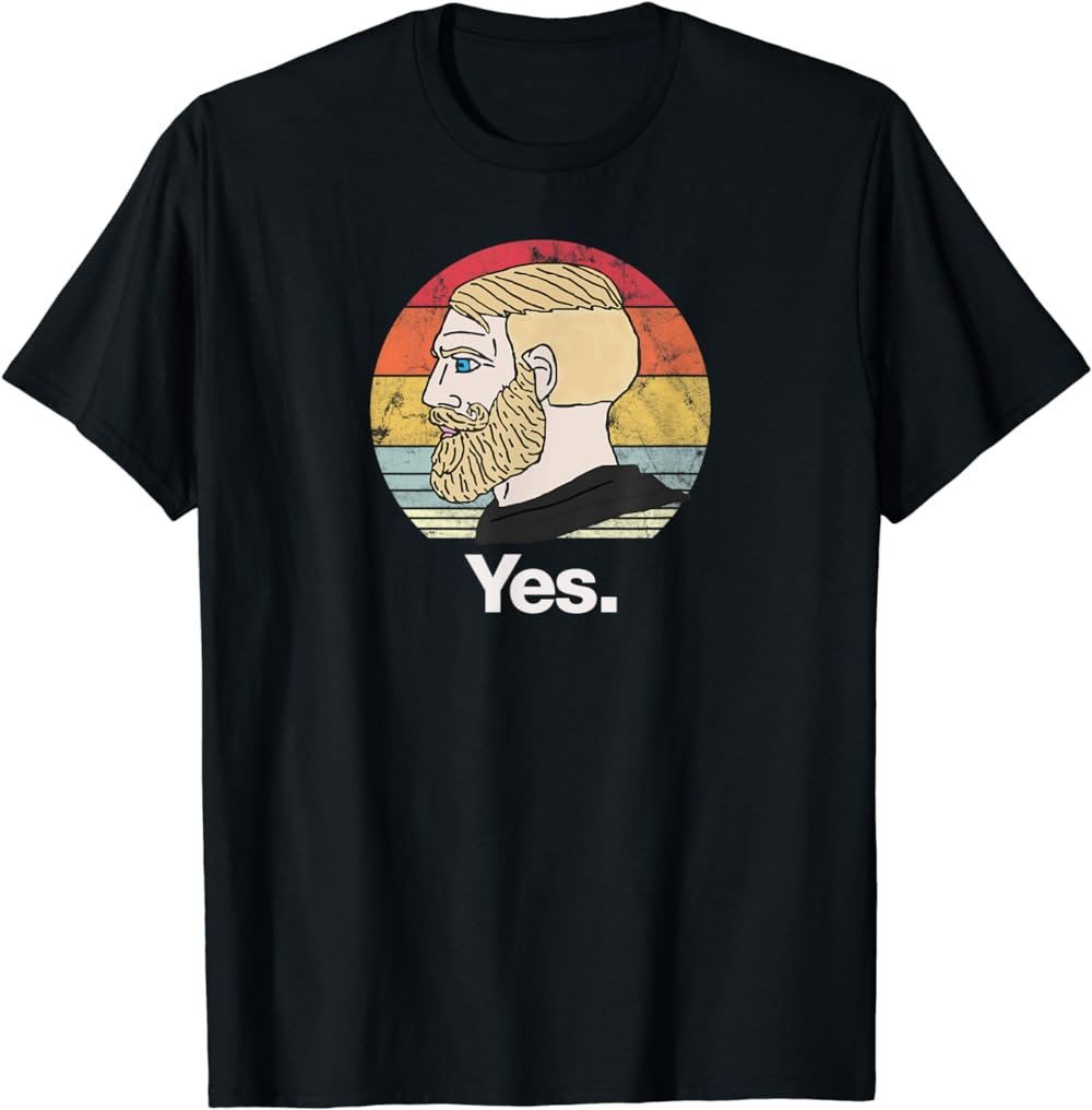 Yes Chad Meme Funny Nordic Man, Gamer, Gaming, Retro Sunset T-Shirt