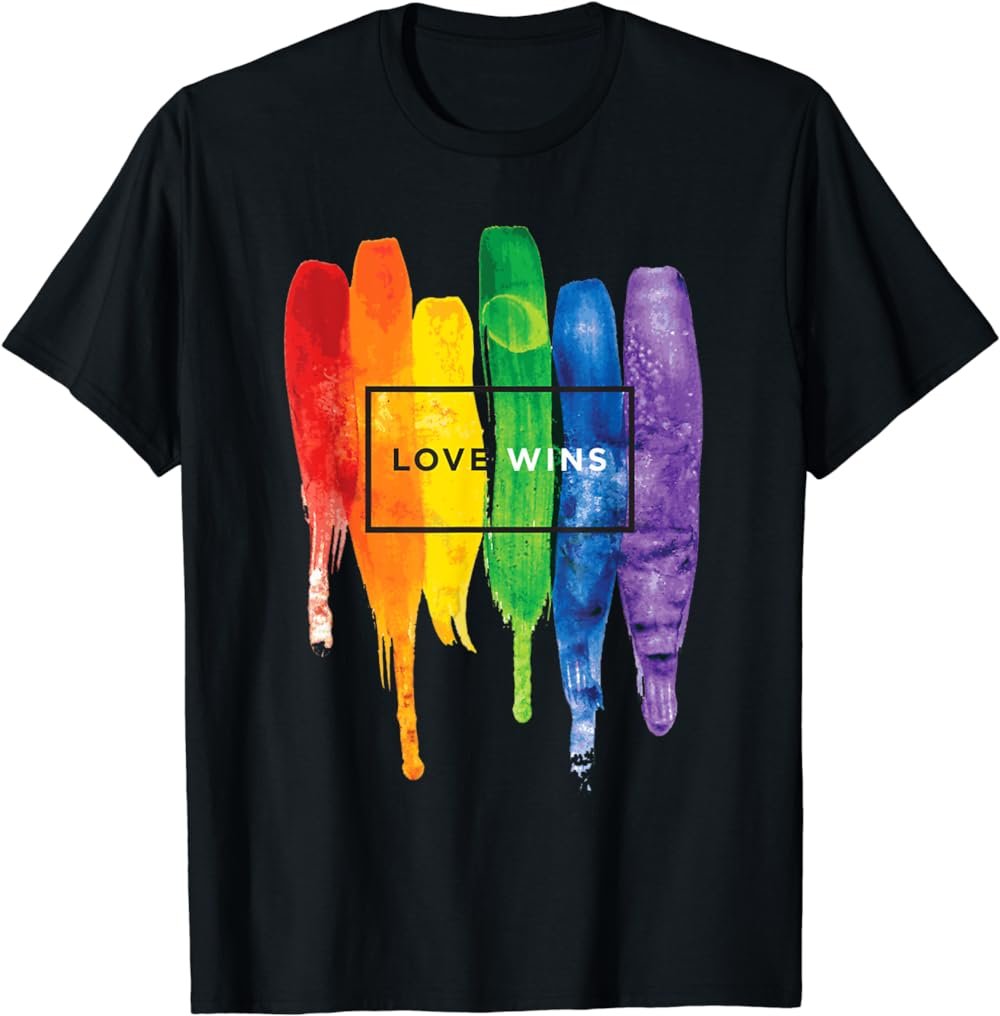 Watercolor Love Wins Rainbow Paint Typographic T Shirts