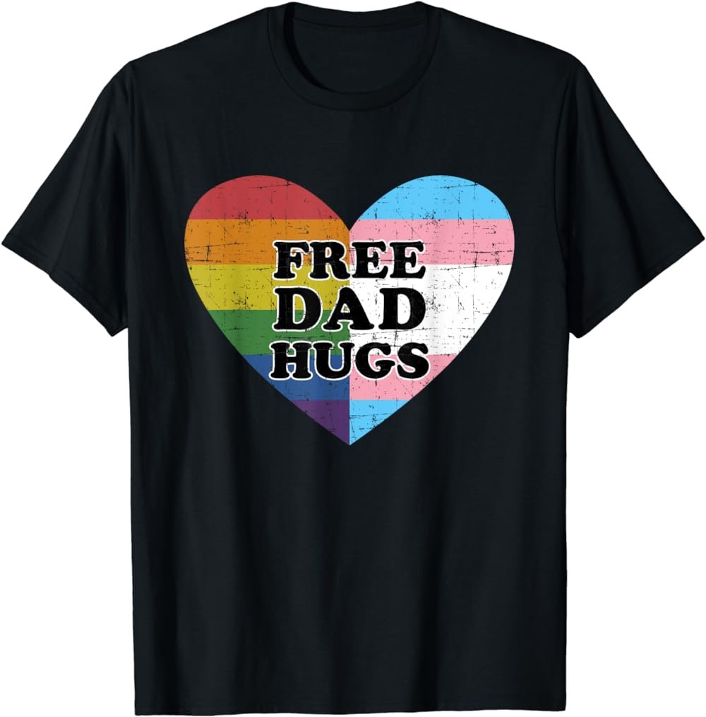 Free dad hugs with rainbow and transgender flag heart T-Shirt