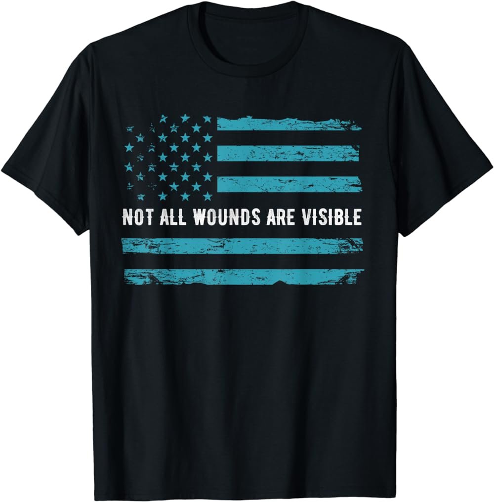 PTSD Awareness US Flag in Teal Color T Shirt Warrior Gift