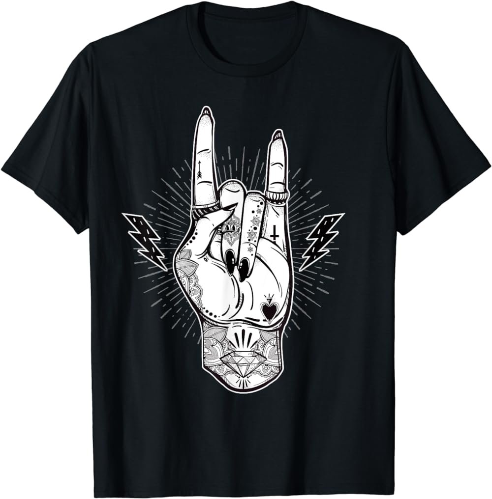 Rock And Roll Tshirt - Festival Art - Devil Horns Tattoo Tee