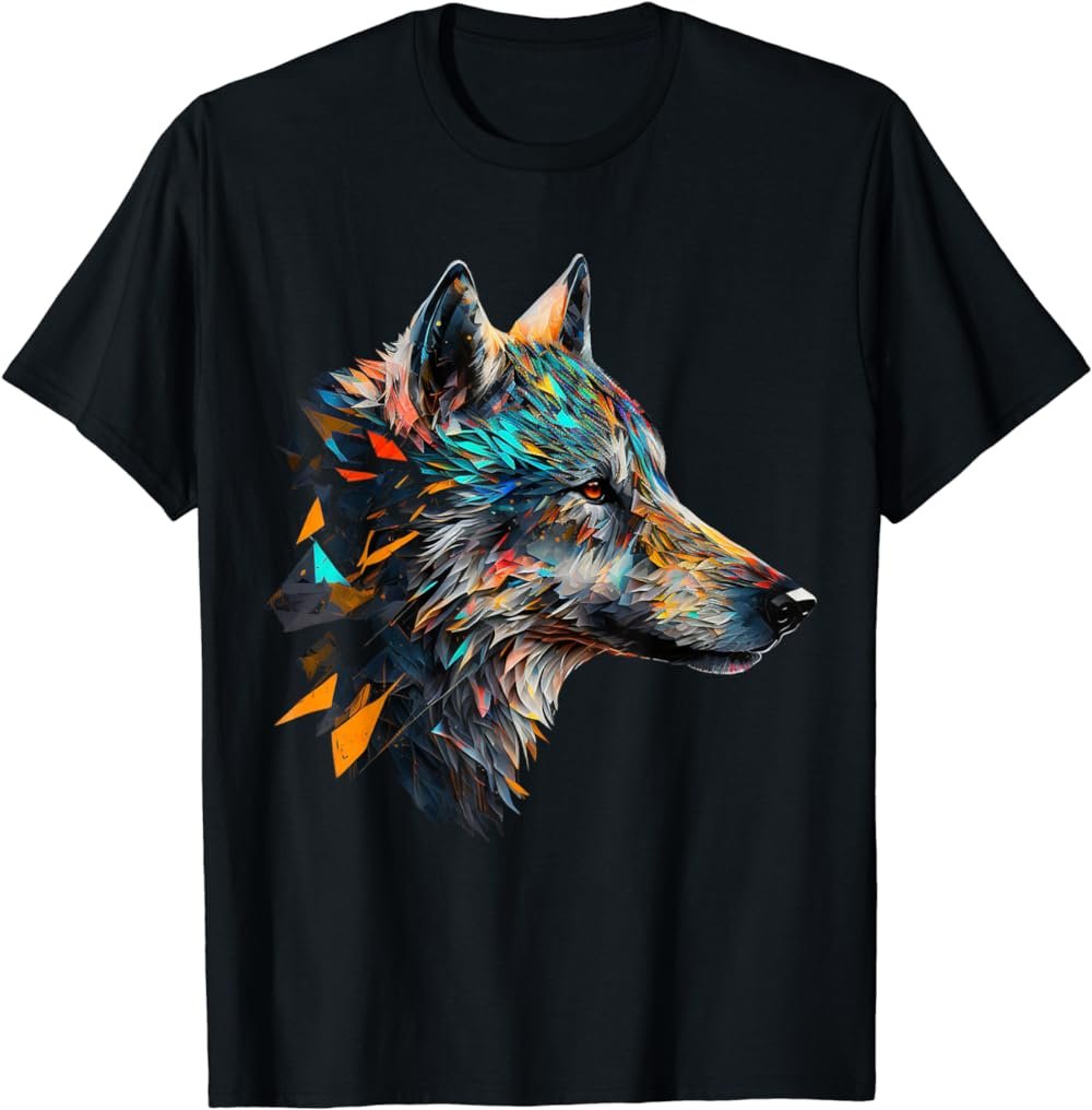 Wolf Colourful Animal Print Artwork Polygon Wolf T-Shirt