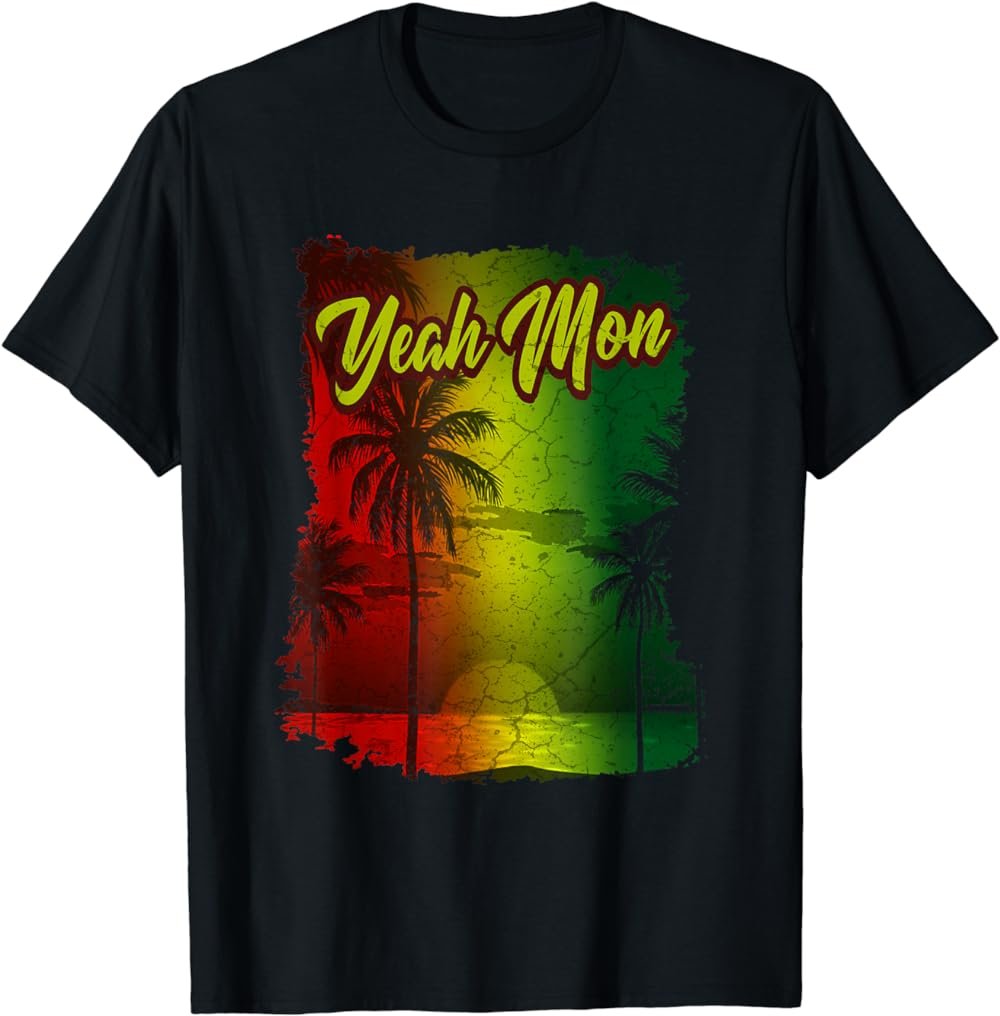 Yeah Mon Jamaican Flag Vacation Retro Jamaica Reggae T-Shirt