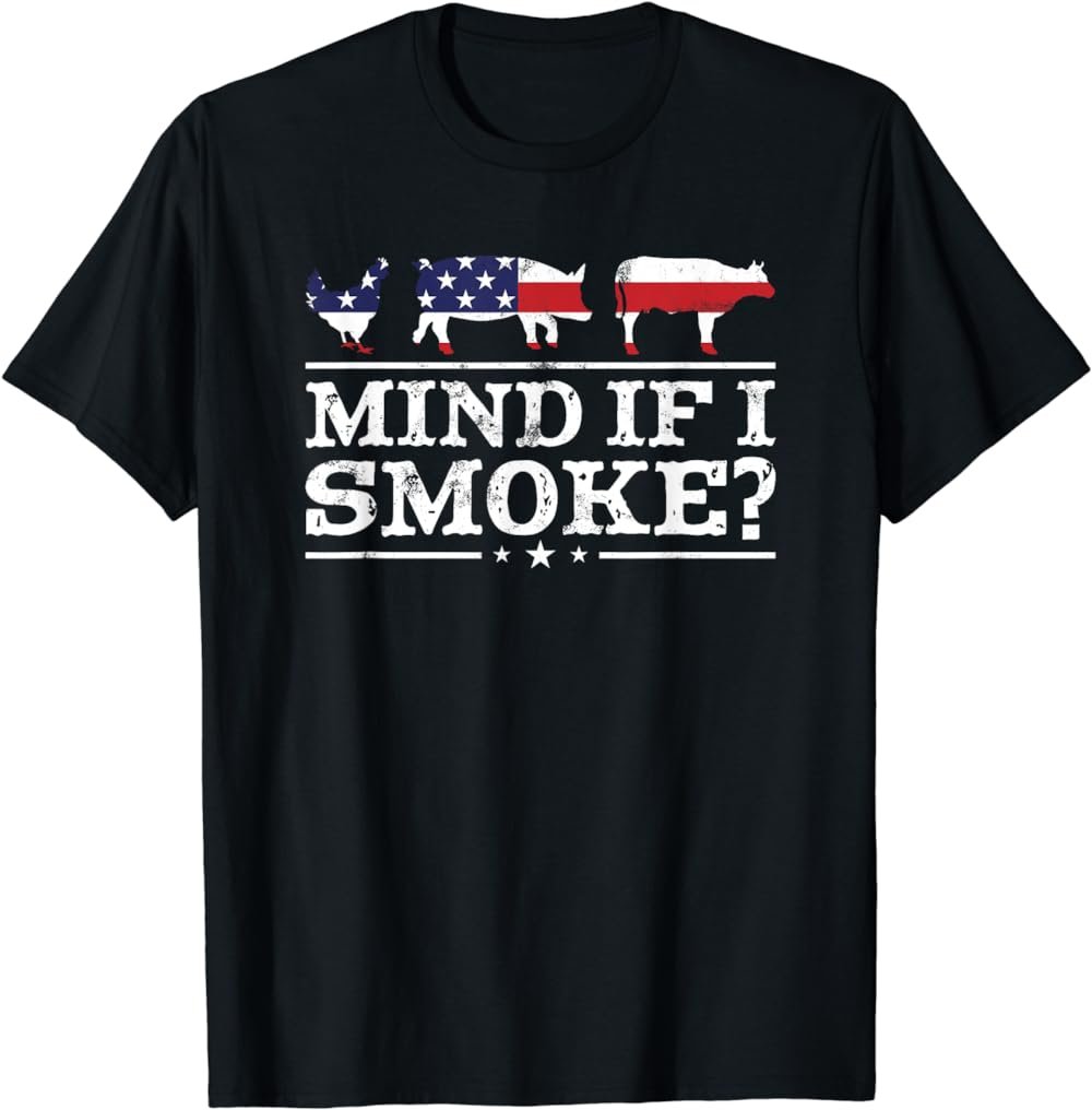 Funny BBQ Shirt Mind If I Smoke Meat Pitmaster Grill Gift