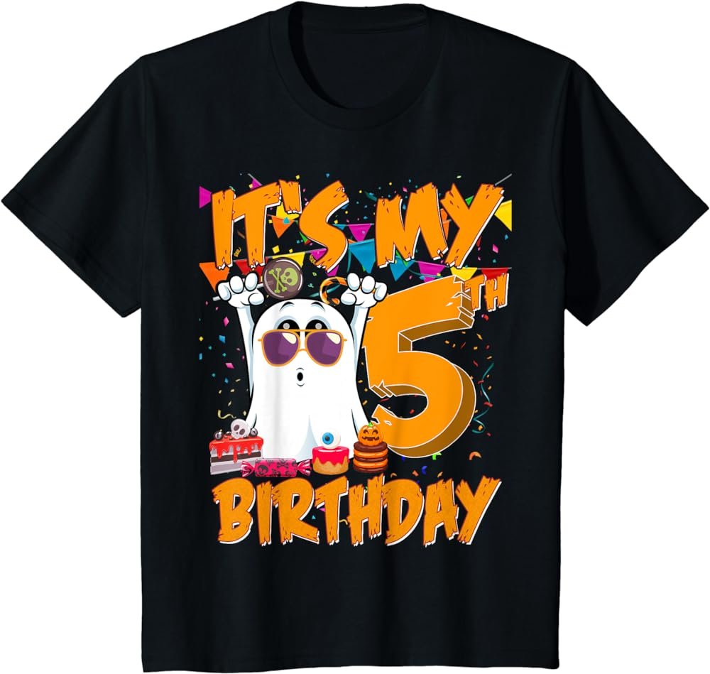 Kids It's My 5th Birthday Ghost Pumpkin Halloween Costume T-Shirt