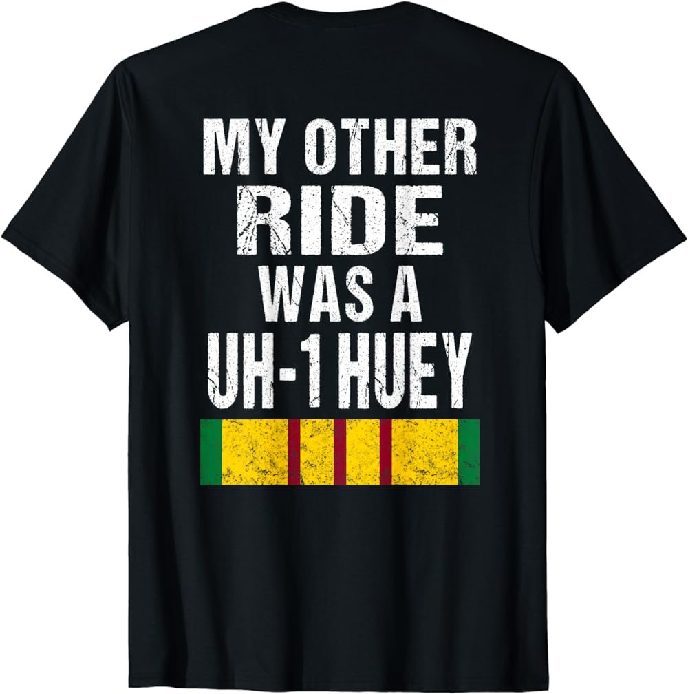 (Print on Back ) Vietnam Veteran Biker UH-1 Huey Helicopter T-Shirt