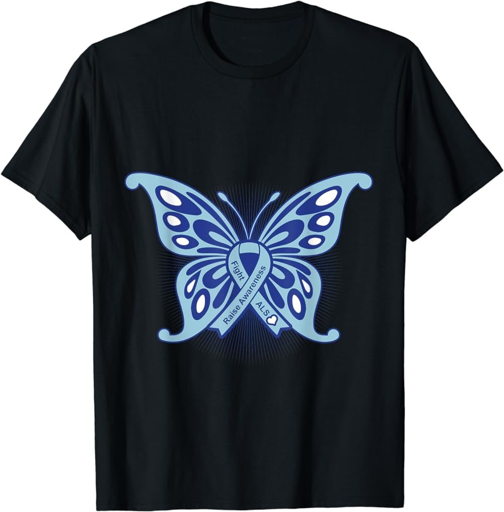 ALS Disease Awareness T-Shirt. Blue Ribbon Gift