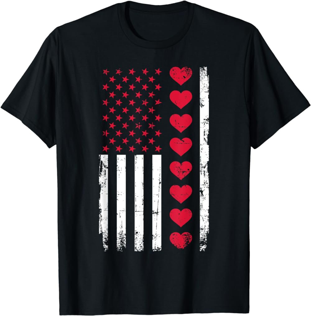 Valentine's Day US flag hearts T-Shirt